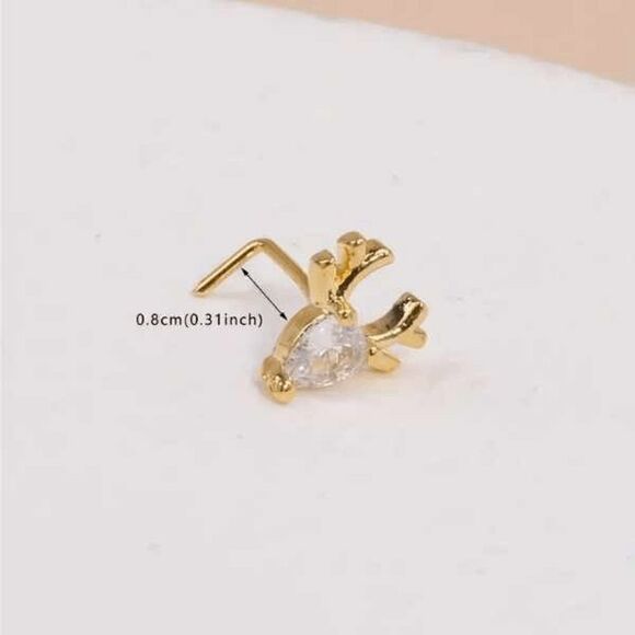 Diamond Gold Elk Reindeer L Shaped Nose Ring - Picture 4 of 6